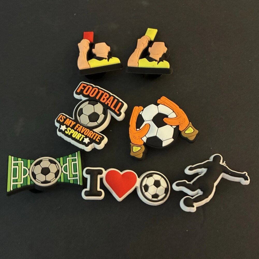 7pc Soccer Croc Charms Bundle - World Cup 2026 Jibbitz - Referee, Goal & Ball Se